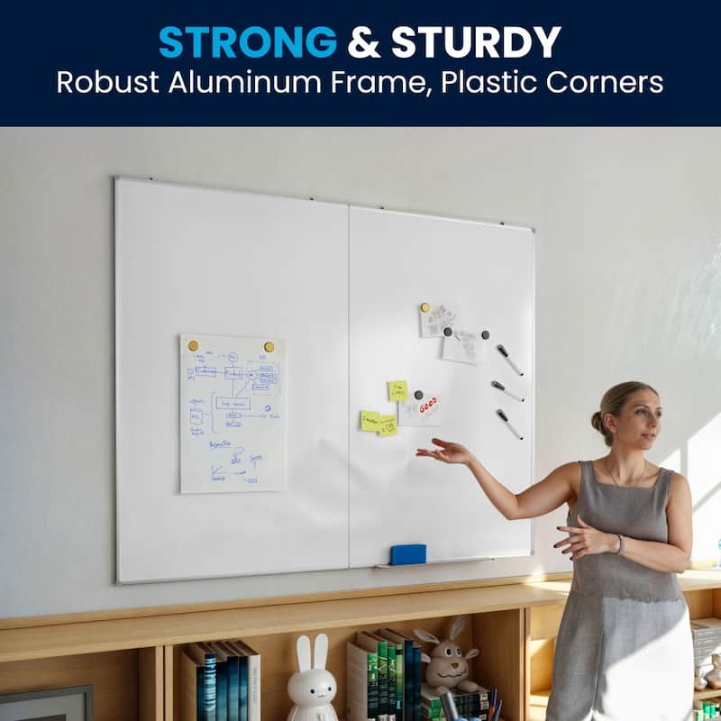 Aluminum Magnetic Dry Erase Board with Wall Mount, Marker Tray