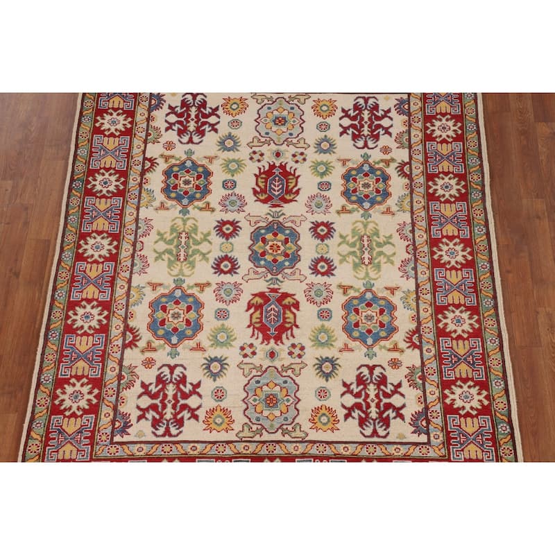 Kazak Floral Oriental Area Rug Hand-Knotted Bedroom Wool Carpet - 5'1" x 6'5"