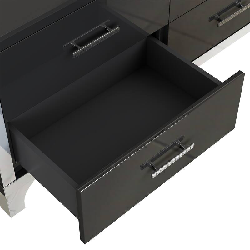 Elegant High Gloss Dresser with Metal Handle,Mirrored Storage Cabinet with 6 Drawers for Bedroom