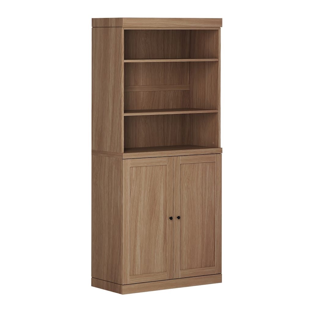 Palace Imports Premium 100% Solid European Oak Hardwood 6-Shelf Modular Bookcase with Bottom Shaker Doors - 32" Wide, 71.5" Tall