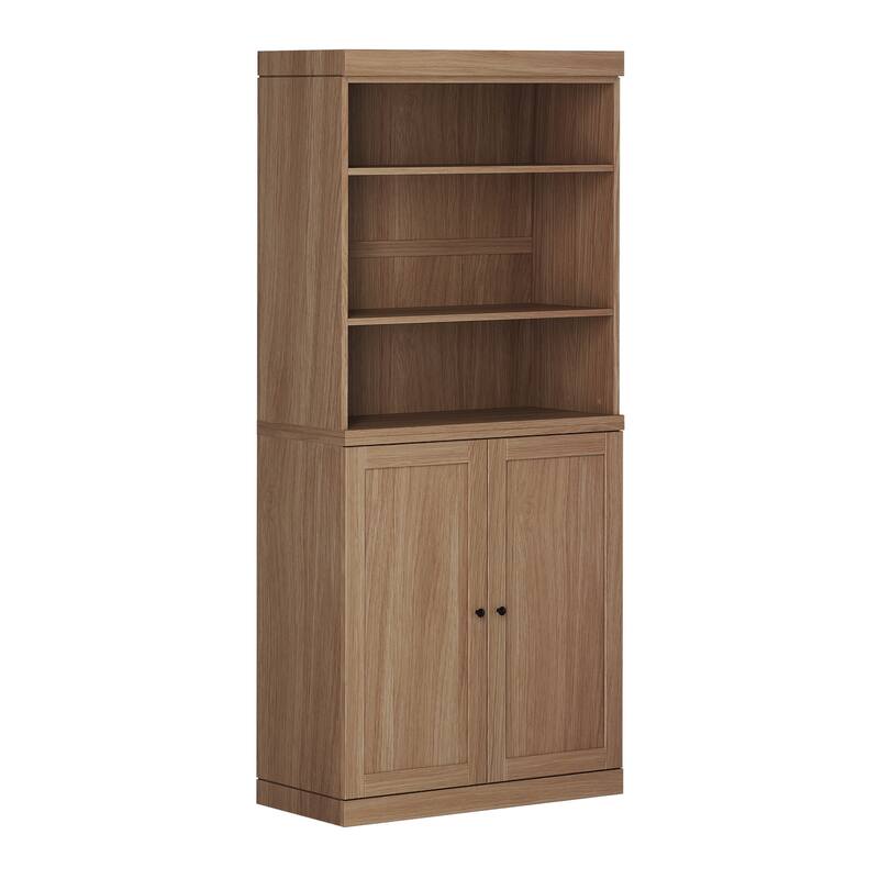 Palace Imports Premium 100% Solid European Oak Hardwood 6-Shelf Modular Bookcase with Bottom Shaker Doors - 32" Wide, 71.5" Tall