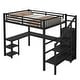 preview thumbnail 4 of 18, Black Metal Loft Bed Frame with Staircase Built-in Wardrobe, Light Strip, Underbed L Shaped Desk, Shelves and Charging Station