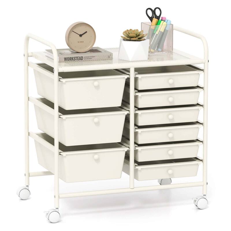9 Drawer Rolling Storage Cart Mobile Drawer Carts Utility Cart - White