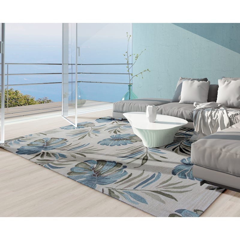 Porch & Den Zellis Ivory Palm Leaf Pattern Lanai Rug
