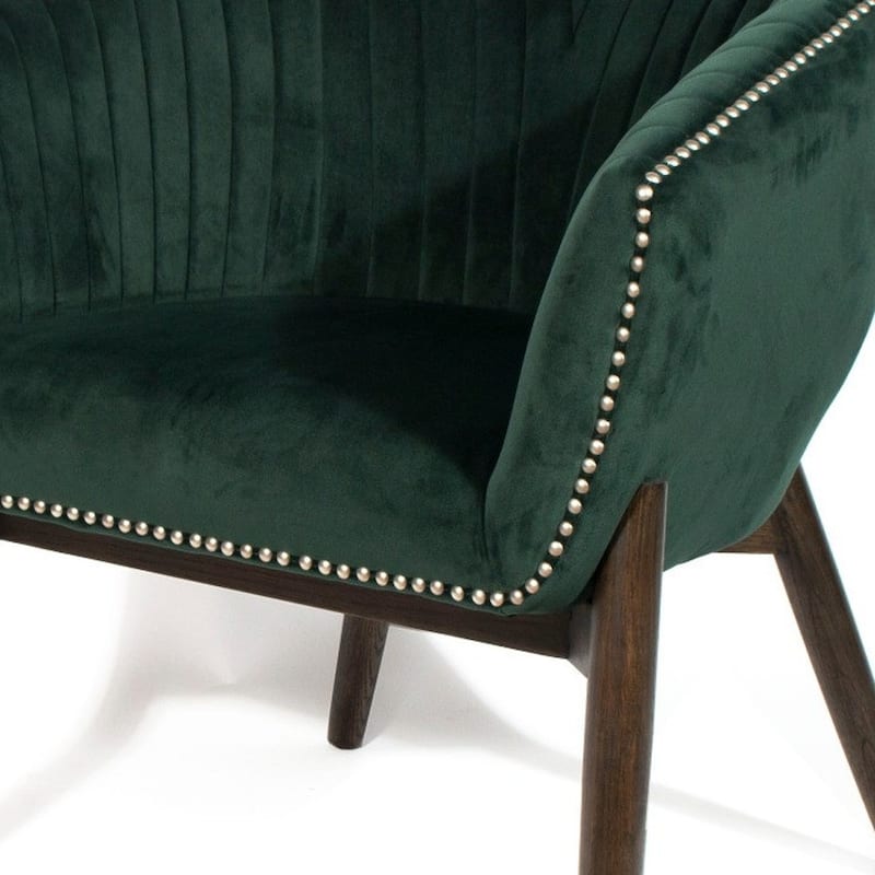 HomeRoots 28" Green And Brown Velvet Arm Chair - 28 in. x 32 in. x 27 in.