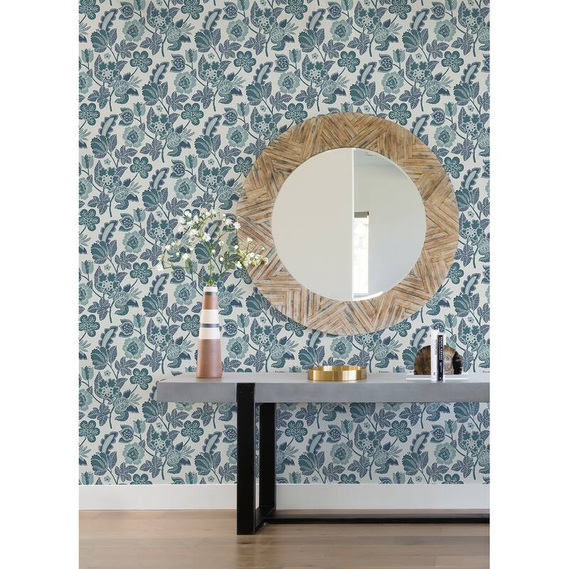 A-Street Prints Jana Teal Jacobean Wallpaper