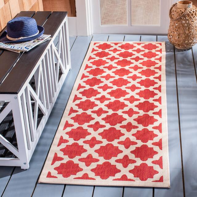 SAFAVIEH Courtyard Dorthey Indoor/ Outdoor Patio Backyard Rug - 2'3" x 6'7" Runner - Red/Bone