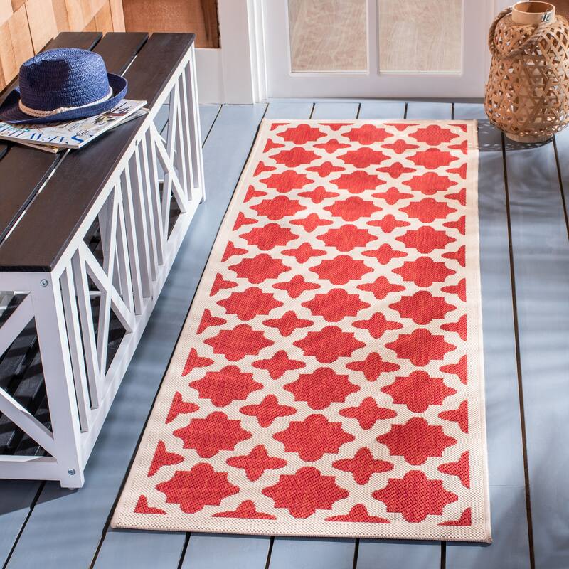 SAFAVIEH Courtyard Dorthey Indoor/ Outdoor Waterproof Patio Backyard Rug - 2'3" x 6'7" Runner - Red/Bone