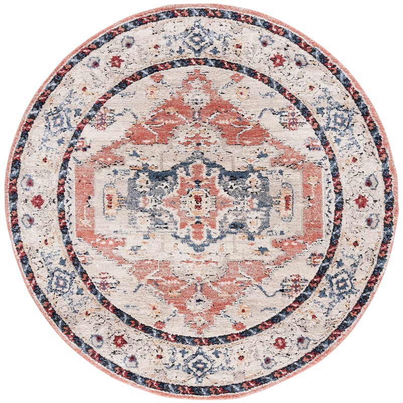 SAFAVIEH Luna Sharlene Oriental Medallion Rug - 6'7" Round - Ivory/Rust