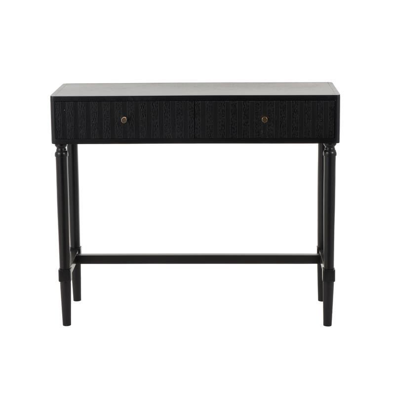 Black Wood Handmade 2 Drawer Living Room Console Table with Gold Handles
