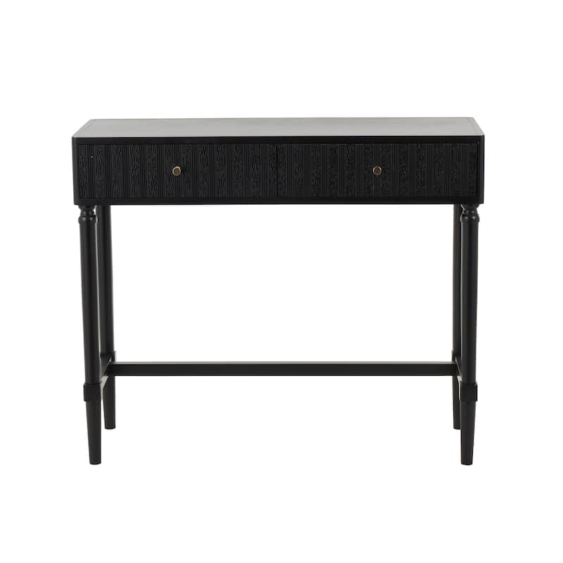Wood Handmade 2 Drawer Console Table with Gold Handles - Black - Roche River Decor