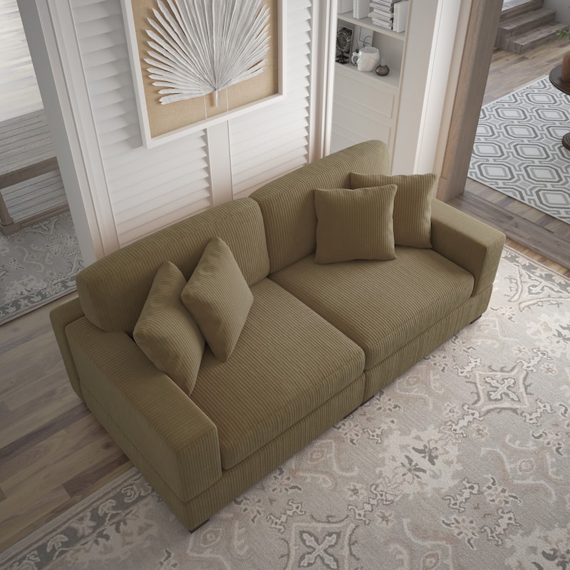 Corduroy Couch Modular Sectional Sofa with Pillows - 2 Piece - Camel
