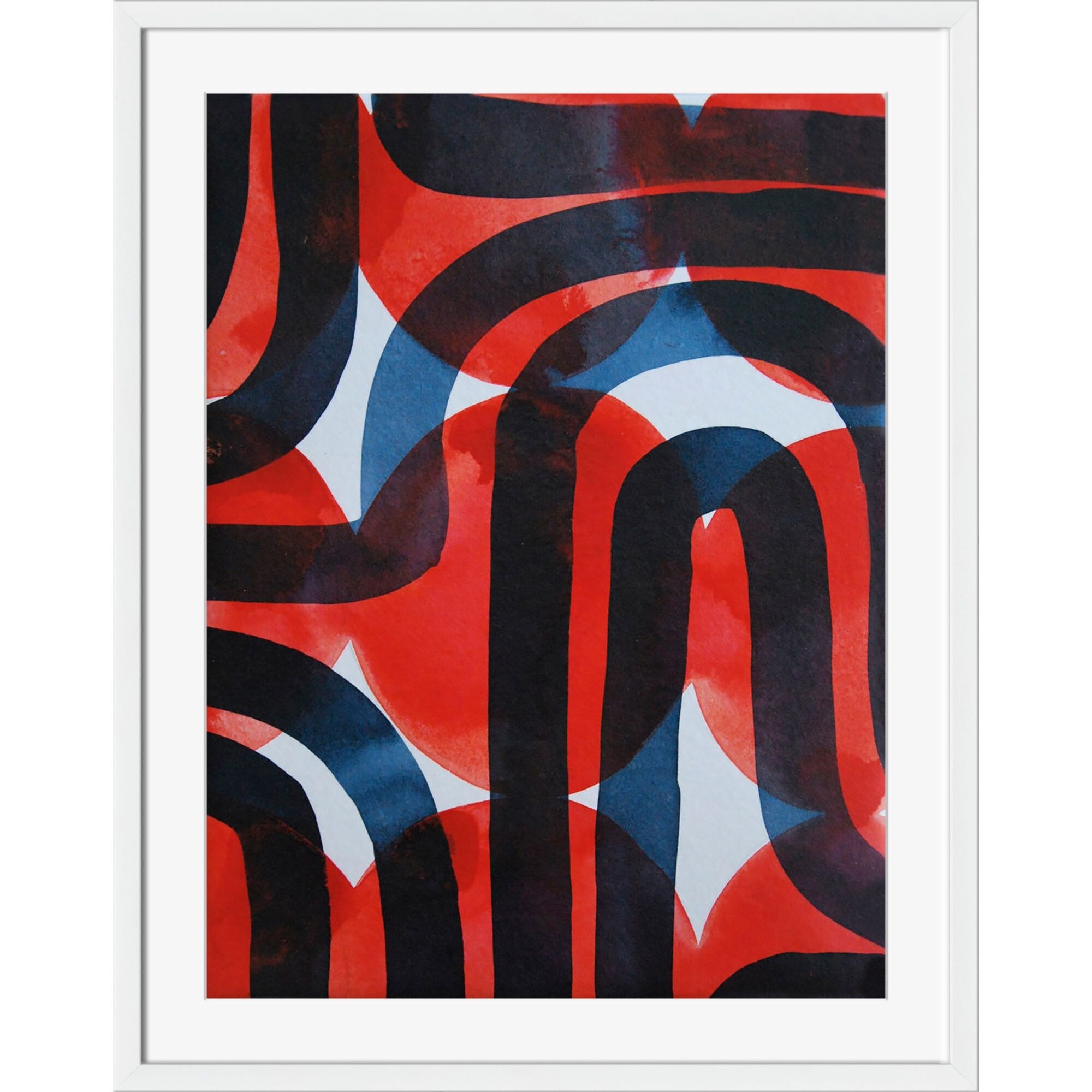 Shop Red And Navy Blue Contemporary Style Rectangular Wall Art