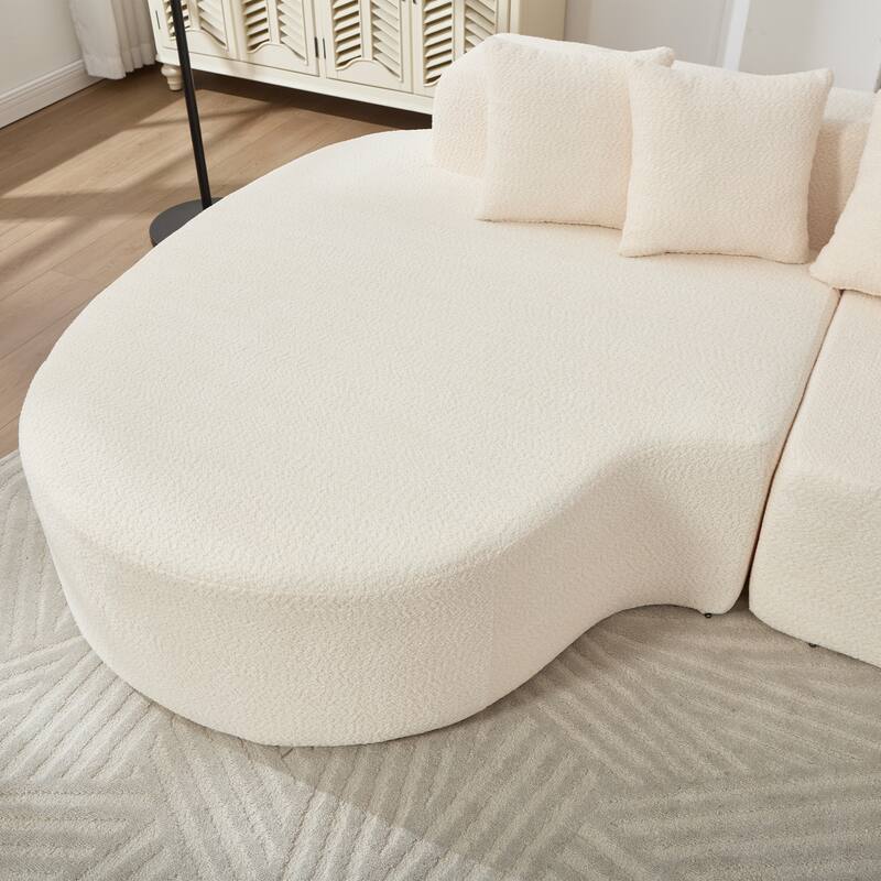 L-Shape Boneless Couch for Living Room, Curved Sectional Sofa Memory Foam Floor Sofa with 5 Pillows