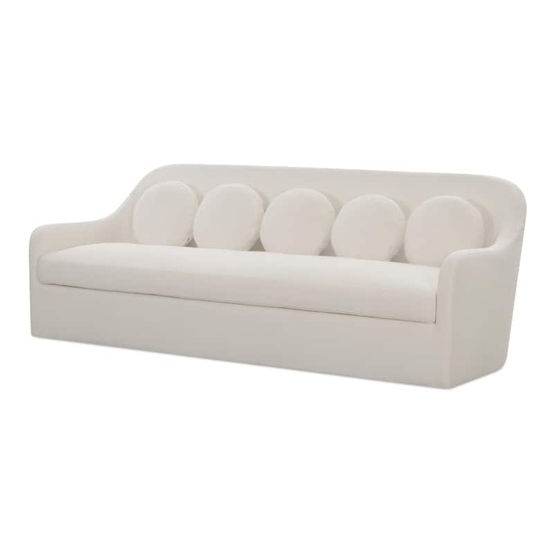 NADAAL STUDIOS Rivenor Rialto Sofa, High Curved Back, Five Round Toss Cushions, White Performance Upholstery