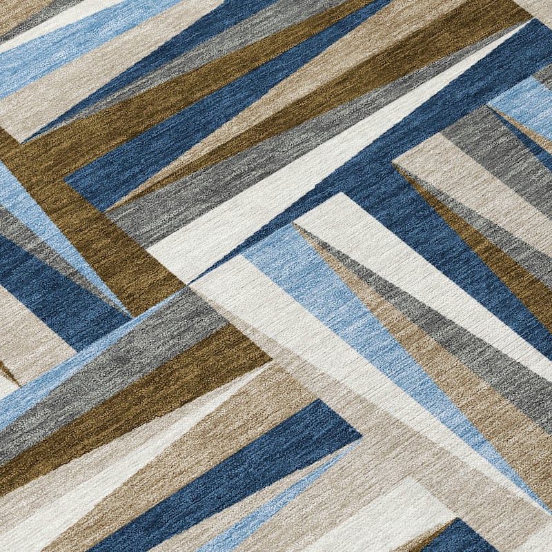 Machine Washable Indoor/ Outdoor Contemporary Mosaic Chantille Rug