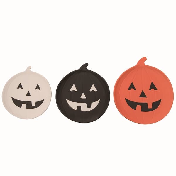slide 1 of 1, Transpac Ceramic Multicolor Halloween Jack-O-Lantern Plates Set of 3