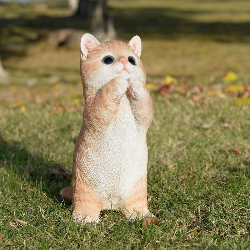 Praying Tabby Cat Outdoor Garden Statue - 6.75"