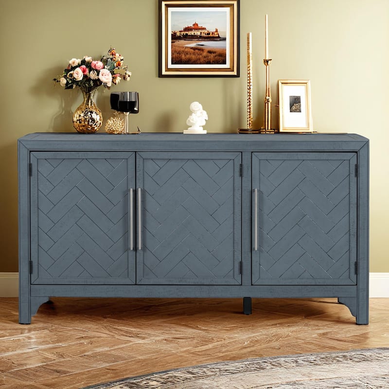 Storage Cabinet Sideboard with MDF+Pine veneer , Adjustable Shelves, Suitable for Living Rooms, Entrance and Study Rooms - Navy Blue