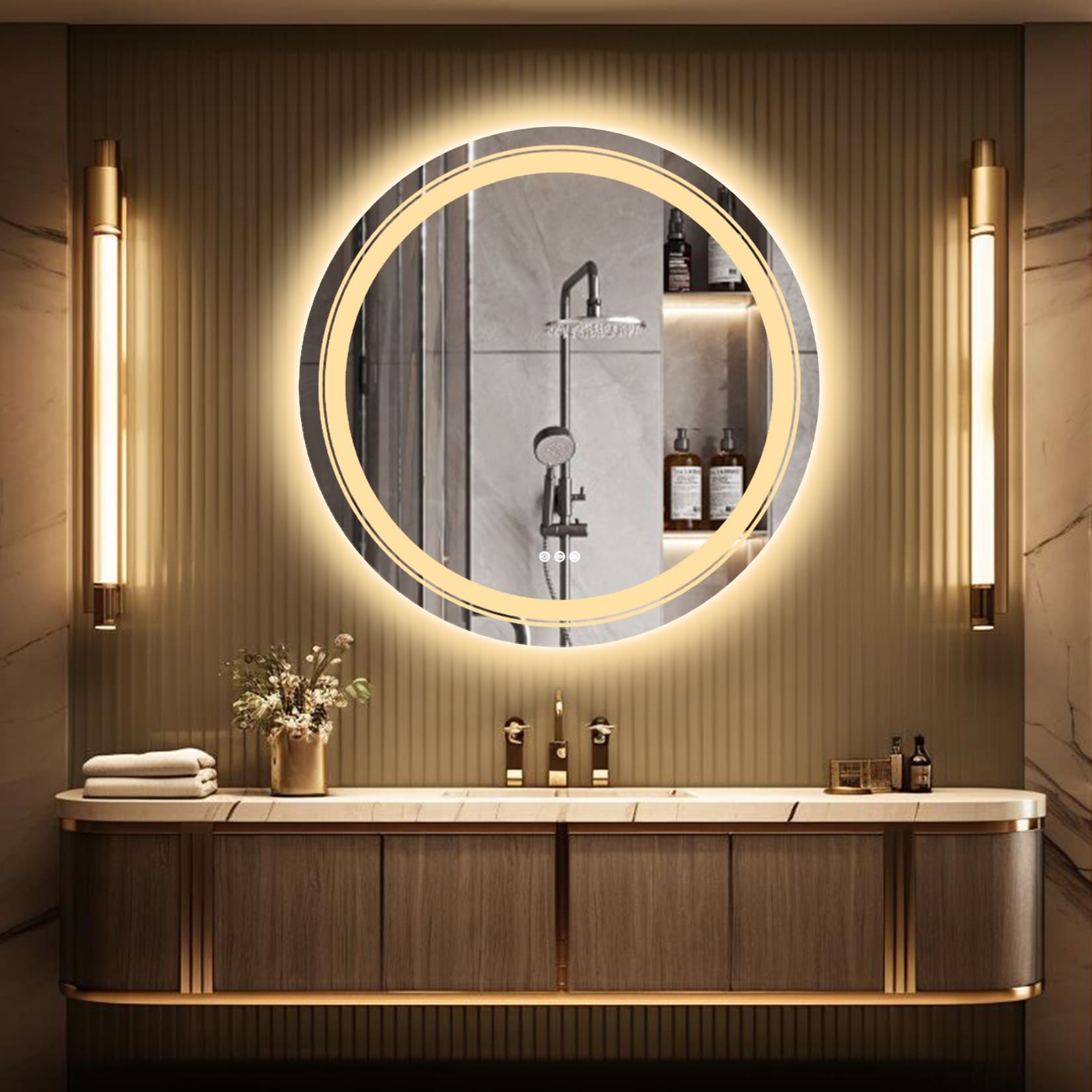 Large Round Frameless Defog Dual Front LED Backlit Wall Bathroom Vanity Mirror
