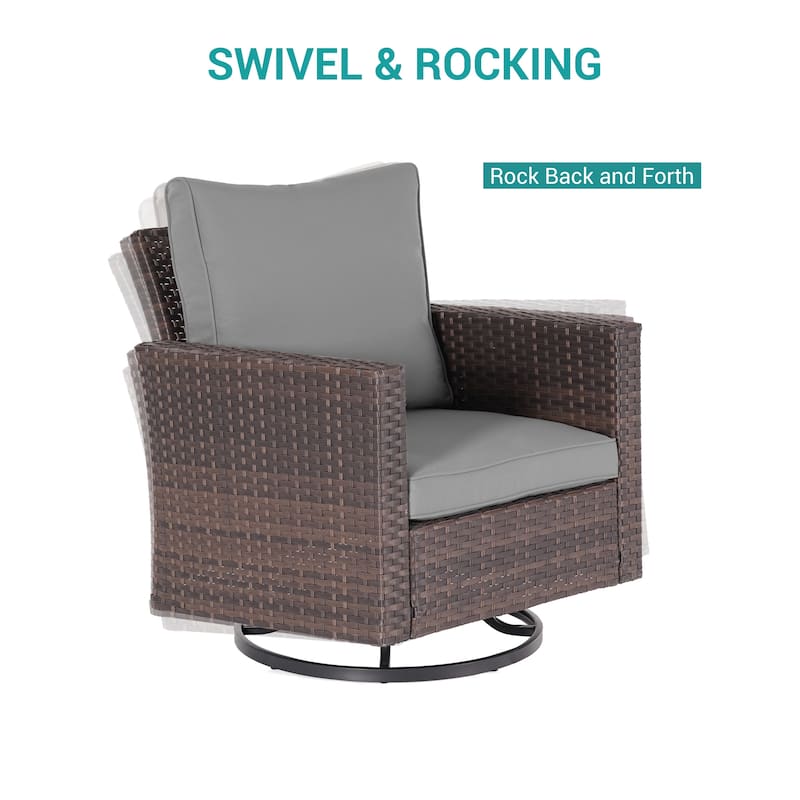 BONOSUKI 5-Piece Outdoor Brown/Gray PE Wicker Patio Conversation Sets, Swivel Rocking Sofa Set with Cushions and Ottomans