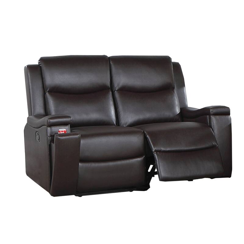 Faux Leather Manual Motion Reclining Loveseat with Hidden Cup Holders - Espresso