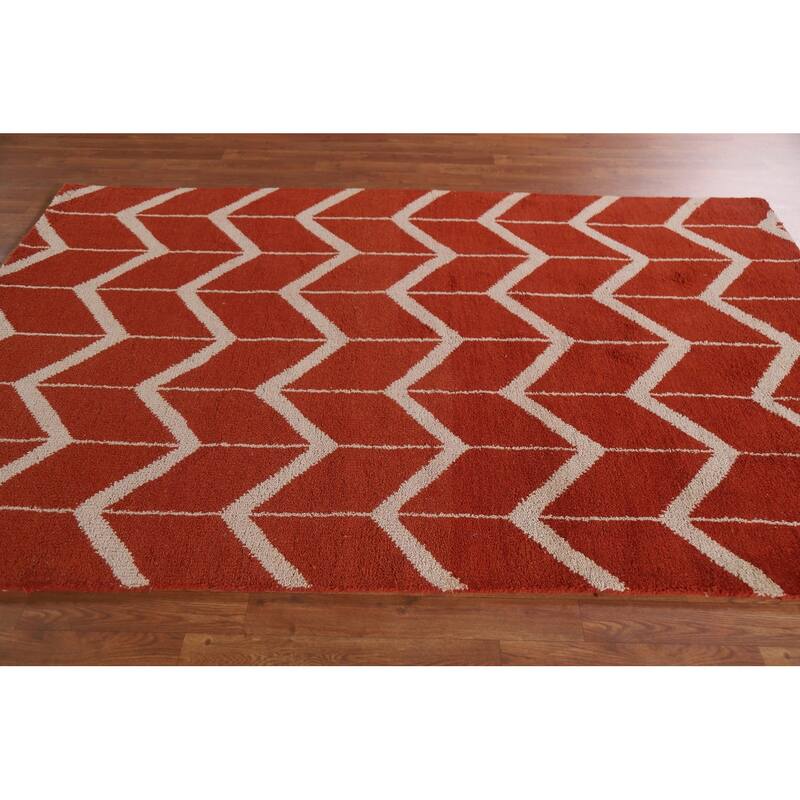 Hand Knotted Oriental 100% Wool Carpet Modern All-Over Red Gabbeh Area Rug - 7' 10'' X 5' 2''