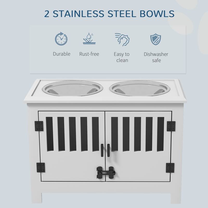 PawHut Large Elevated Dog Bowls with Storage Cabinet Containing Large 37L Capacity, Raised Dog Bowl Stand Pet Food Bowl - White