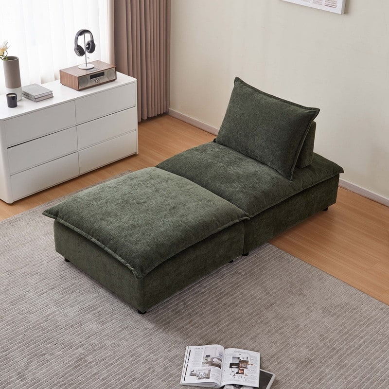 Armless Super Soft Chenille Modular Sofa Design, Single Seater + Ottoman
