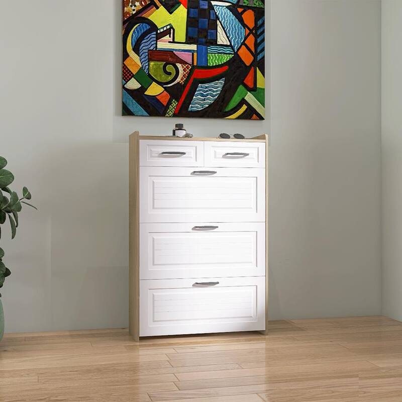 31.5in.W 4-Tier Shoe storage Cabinet with PVC Door 3 doors 2 drawers