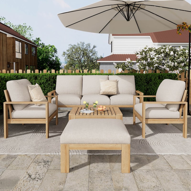 Outdoor 5-Piece Acacia Sectional Patio Sofa Set