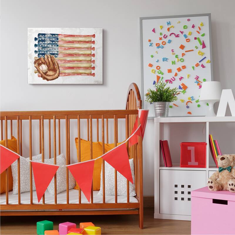 Stupell American Baseball Flag Children's Sports Mitt Canvas Wall Art