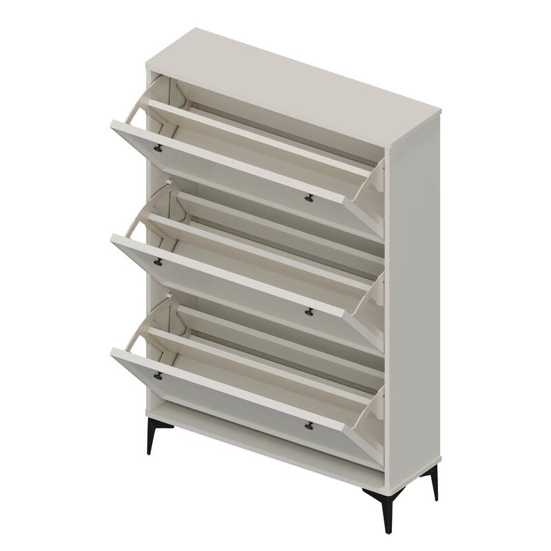 Modern and stylish white shoe cabinet with 3 flip drawers, entrance shoe cabinet, narrow shoe rack cabinet, hidden shoe - White