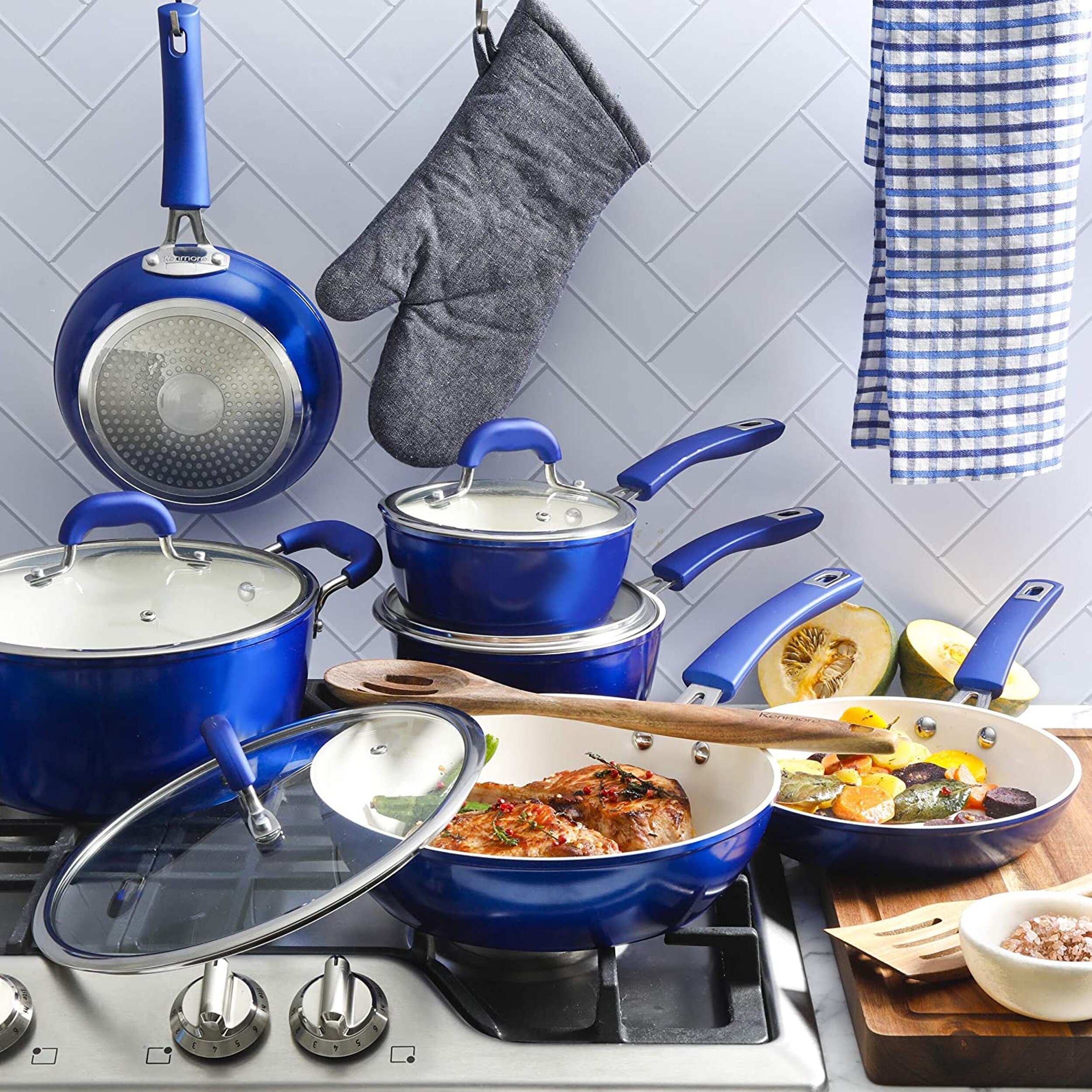Kenmore Arlington Aluminum Ceramic Coated Nonstick Cookware Set- Blue - Bed  Bath & Beyond - 32552549