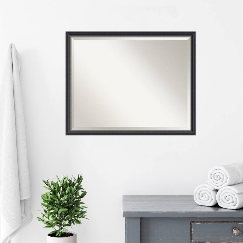 Stylish Black Beveled Wood Framed Bathroom Vanity Wall Mirror - Stylish Black