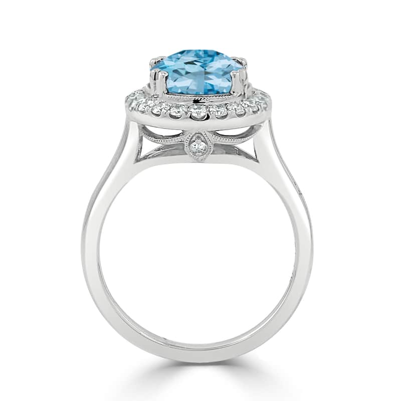 Auriya Vintage 2 5/8ct Oval Sky Blue Topaz and Halo Diamond Engagement Ring 1/3ctw 14k Gold