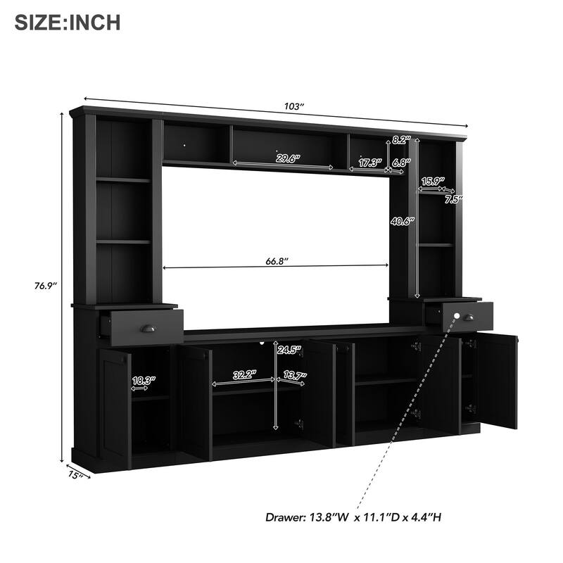 All in One Entertainment Wall Unit Sets with Adjustable Height Bridge, Television Cabinet Media Console Table for Living Room