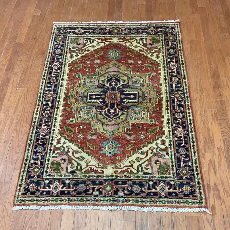 Handmade One-of-a- Kind Heriz Wool Oriental Rug 4' x 5'11 - 4 x 5.11