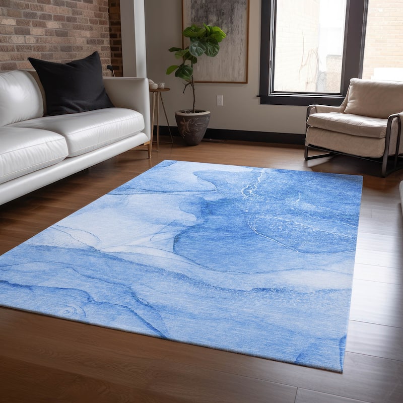 Machine Washable Indoor/ Outdoor Abstract Chantille Rug - Blue - 10' x 14'