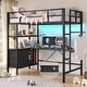 preview thumbnail 1 of 1, Twin Size Metal Loft Bed with L-shaped Desk LED Loft Bed Frame Ladder