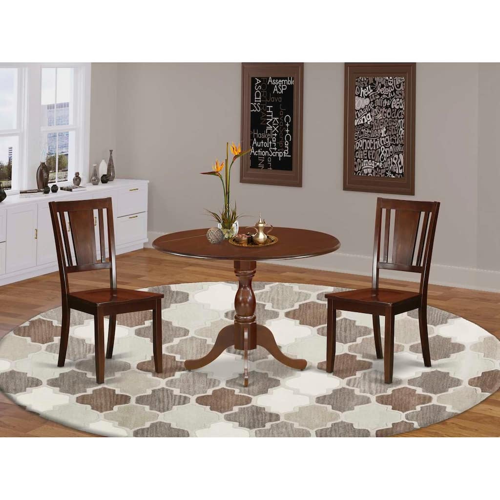 3-Piece Mahogany Finish Solid Wood Top - Dining Room Set - Seats 4