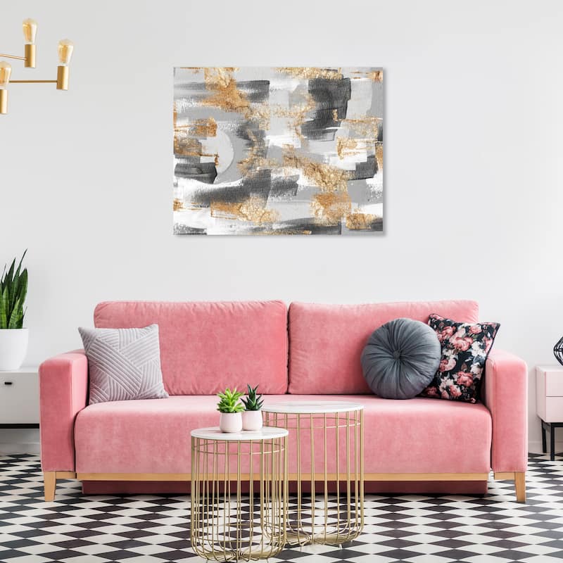 Wynwood Studio Canvas Abstract Gray and Gold Horizon Gray and Metallic Gold Modern & Contemporary Wall Art Canvas Print - 24 x 36