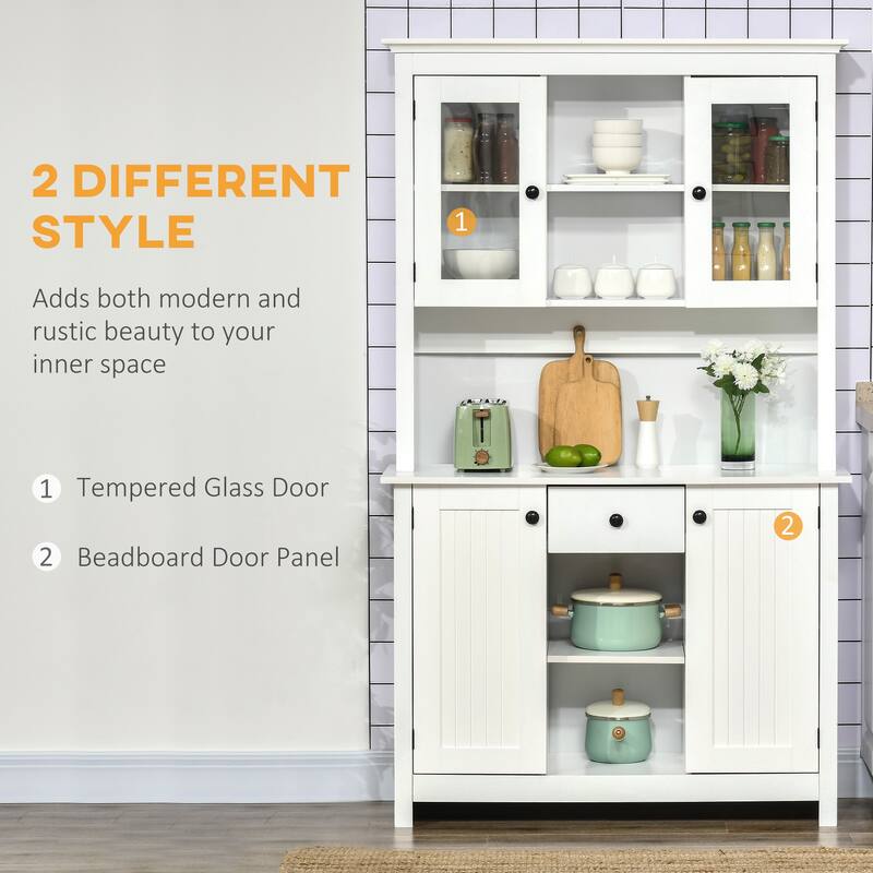 HOMCOM Freestanding Rustic Buffet with Hutch, Farmhouse Kitchen Pantry Cabinet