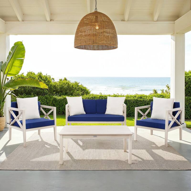 SAFAVIEH Outdoor Dafne 4-Piece Conversation Patio Set with Accent Pillow - 50W x 26D x 25H