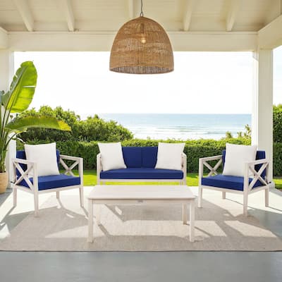 SAFAVIEH Outdoor Living Nunzio White/ Navy 4-piece Set