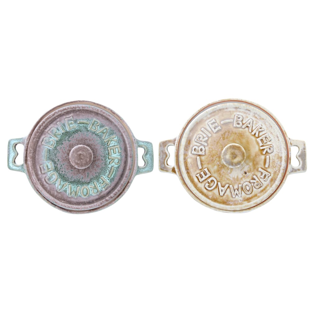 3-Piece Stoneware Brie Baker with Lid & Bamboo Spreader (Set of 2 Bakers/Colors/Each one will vary)