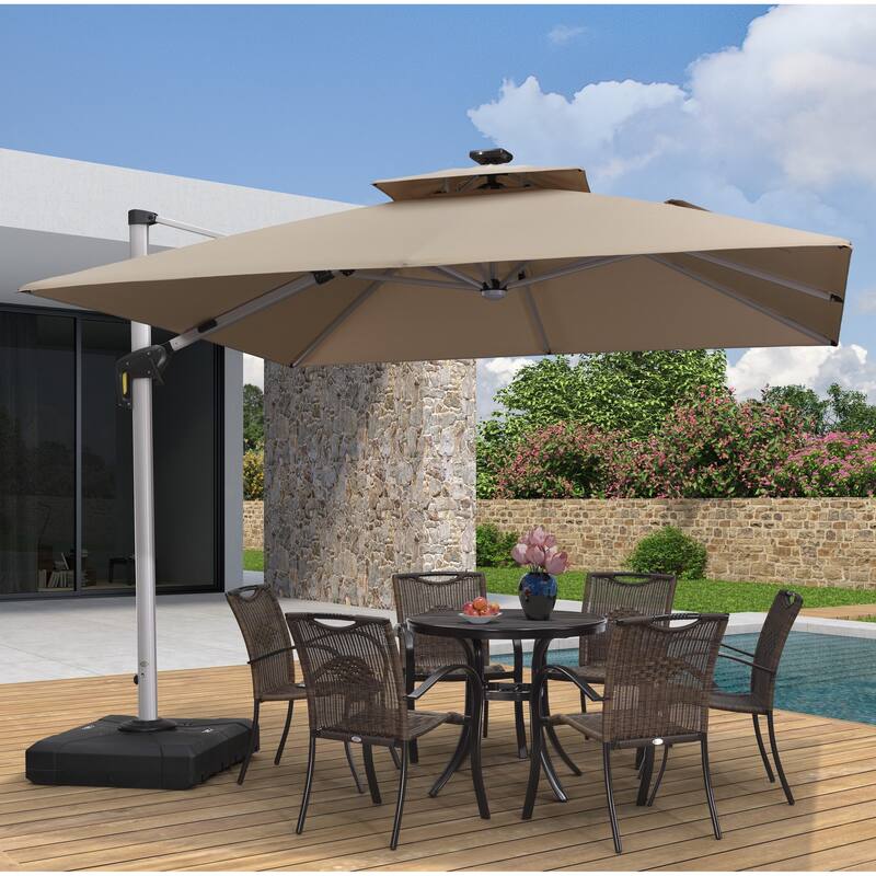 PURPLE LEAF 10 ft Double Top LED Square Patio Cantilever Umbrella with Base