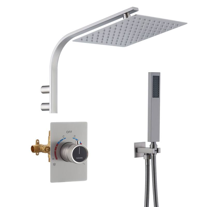 CASAINC Integrated 10 Inch Wall Mouted Shower Head 2 Function with Pressure Balancing Valve CUPC Certified - Brushed Nickel