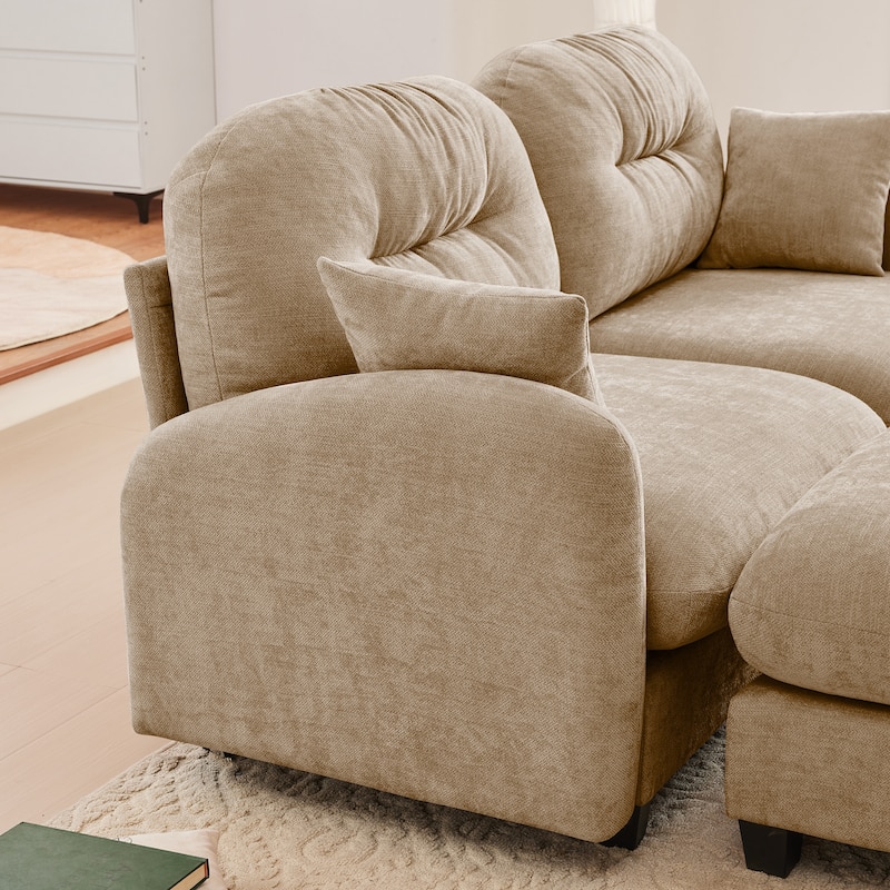 74" Loveseat Sofa, Modern Chenille Deep Seat Sectional Couch for Living Room, Tufted Backrest Love Seat with Pillows