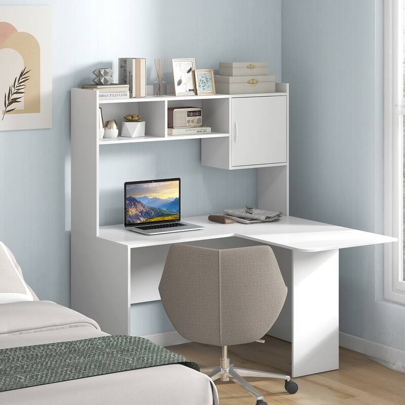 Gymax L-Shaped Desk w/ Open Storage Hutch Corner Computer Desk w/